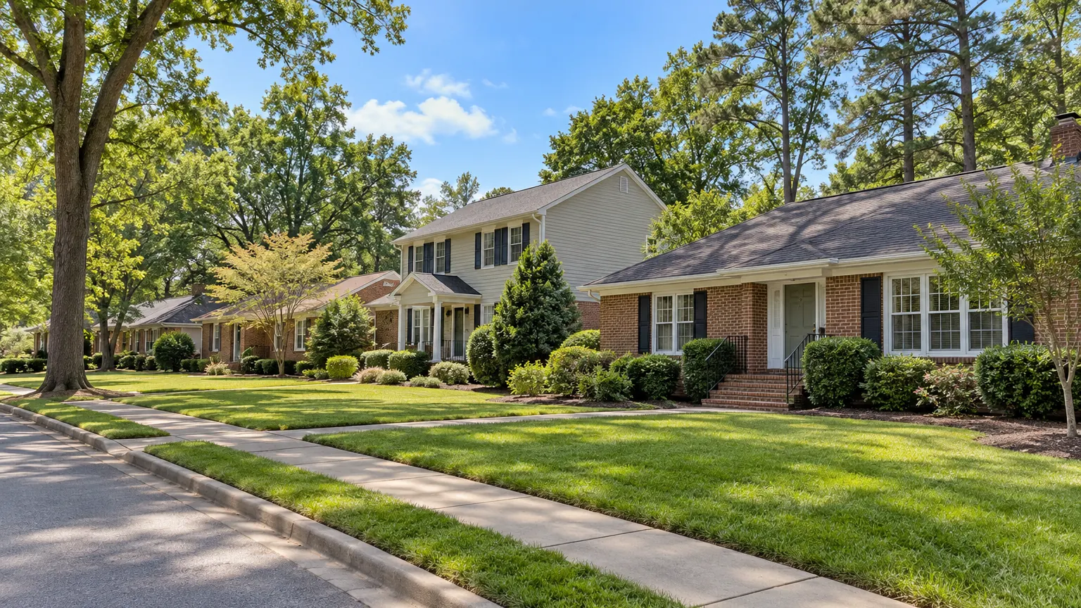 Residential street of typical houses in Charlotte