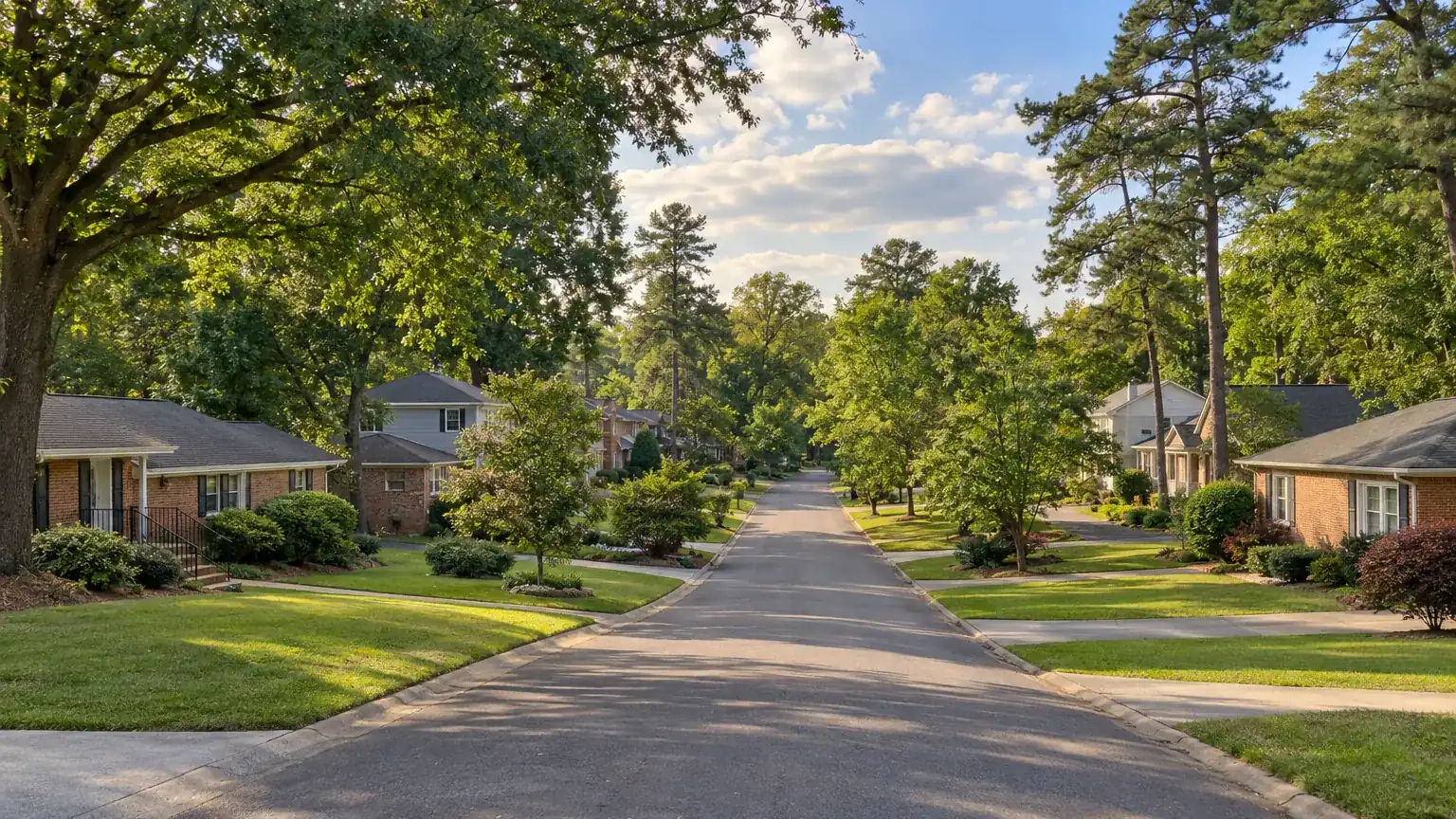 Typical neighborhood street in the Charlotte area